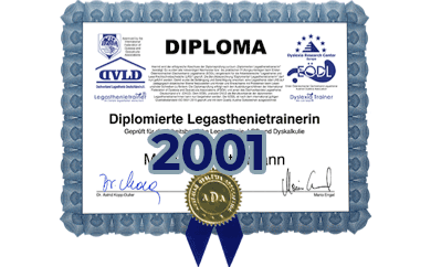 Diploma zum diplomierten Legasthenietrainer von Dr. Jürgen Gunther Hoffmann von 2001