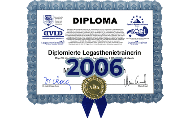 Diploma zum diplomierten Legasthenietrainer von Gaby Wendel-Rothe von 2006