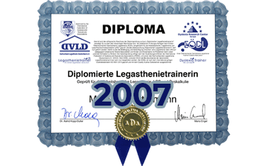Diploma zum diplomierten Legasthenietrainer von Uta Lipka von 2007