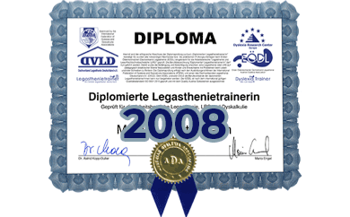 Diploma zum diplomierten Legasthenietrainer von Monika Strang von 2008 Diploma zum diplomierten Legasthenietrainer von Monika Strang von 2008