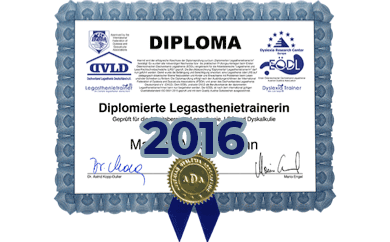 Diploma zum diplomierten Legasthenietrainer von Christina Dahlhaus von 2016 Diploma zum diplomierten Legasthenietrainer von Christina Dahlhaus von 2016