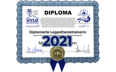 Diploma zum diplomierten Legasthenietrainer von Simone Lutz von 2021