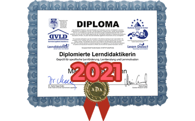 Diploma zum diplomierten Lerndidaktiker von Sabine Watzek von 2021